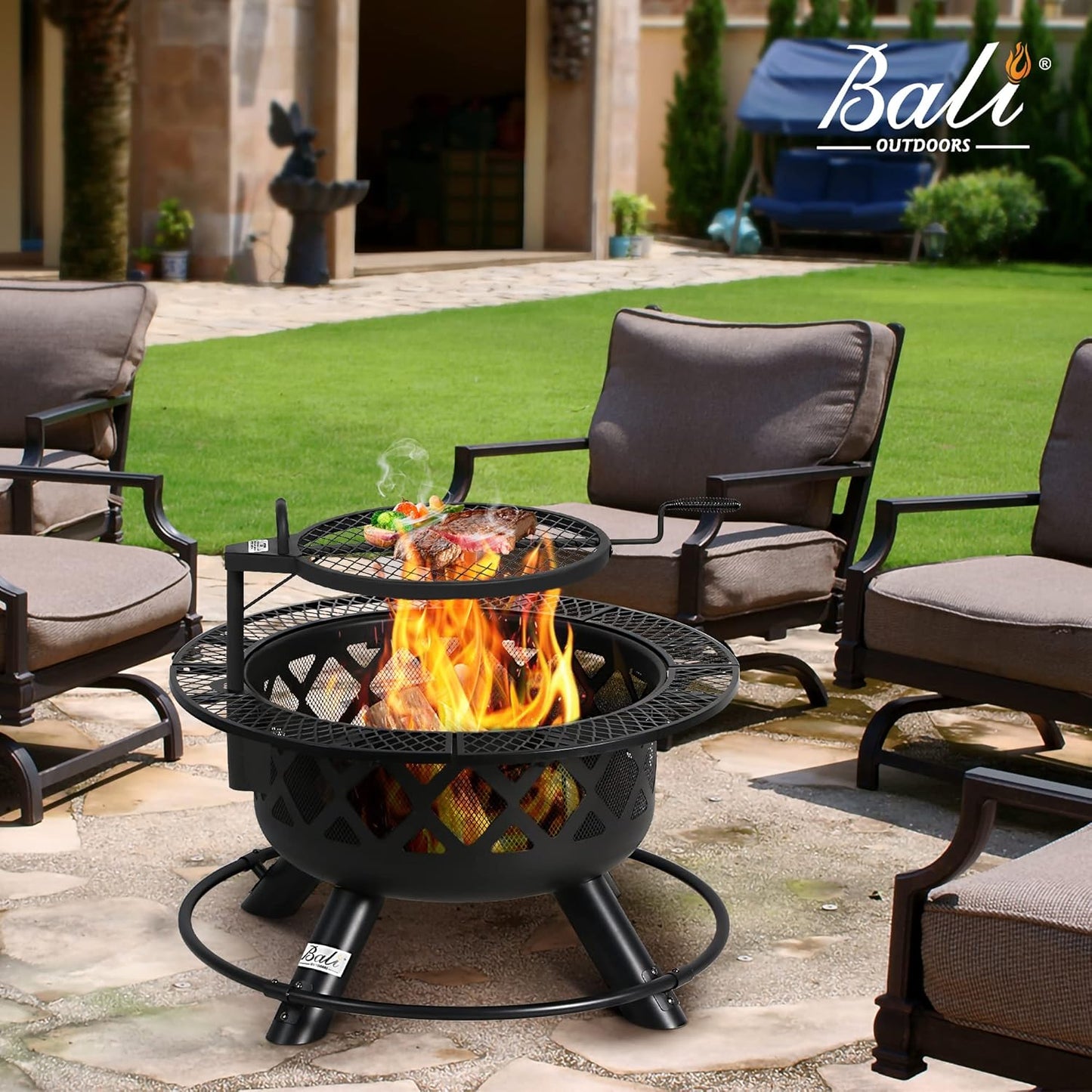 🔥Only $39.99 Last Day Promotion!-BALI OUTDOORS 2-in-1 Wood Fire Pit with Grill