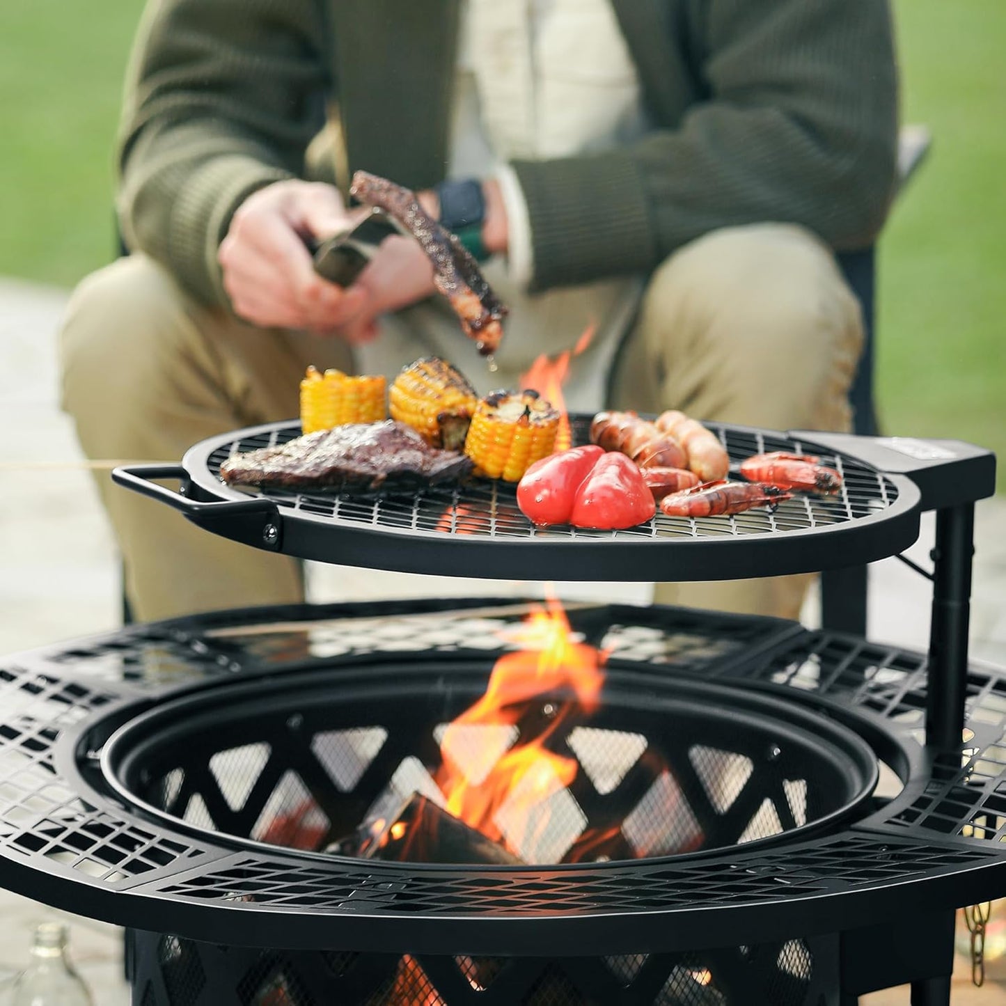 🔥Only $39.99 Last Day Promotion!-BALI OUTDOORS 2-in-1 Wood Fire Pit with Grill