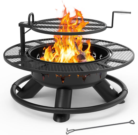 🔥Only $39.99 Last Day Promotion!-BALI OUTDOORS 2-in-1 Wood Fire Pit with Grill