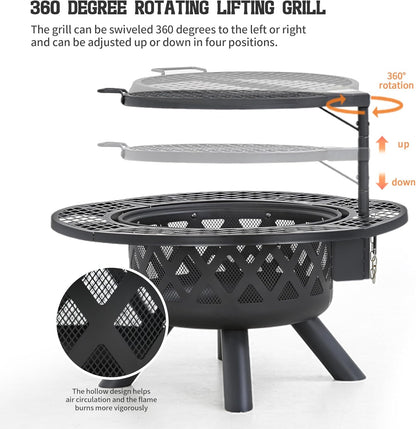 🔥Only $39.99 Last Day Promotion!-BALI OUTDOORS 2-in-1 Wood Fire Pit with Grill