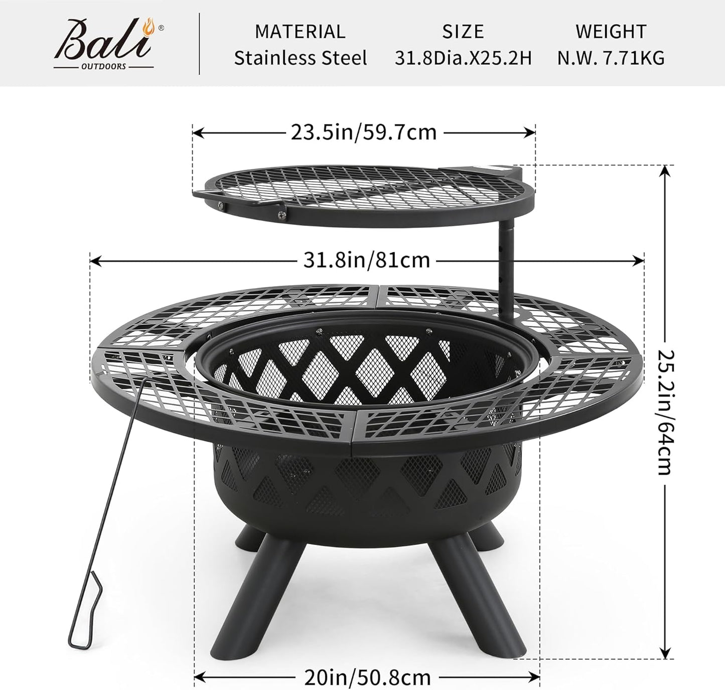 🔥Only $39.99 Last Day Promotion!-BALI OUTDOORS 2-in-1 Wood Fire Pit with Grill