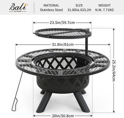 🔥Only $39.99 Last Day Promotion!-BALI OUTDOORS 2-in-1 Wood Fire Pit with Grill