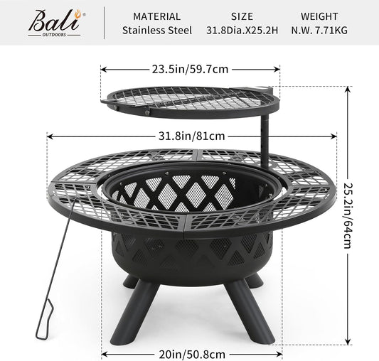 🔥Only $39.99 Last Day Promotion!-BALI OUTDOORS 2-in-1 Wood Fire Pit with Grill