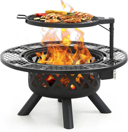 🔥Only $39.99 Last Day Promotion!-BALI OUTDOORS 2-in-1 Wood Fire Pit with Grill