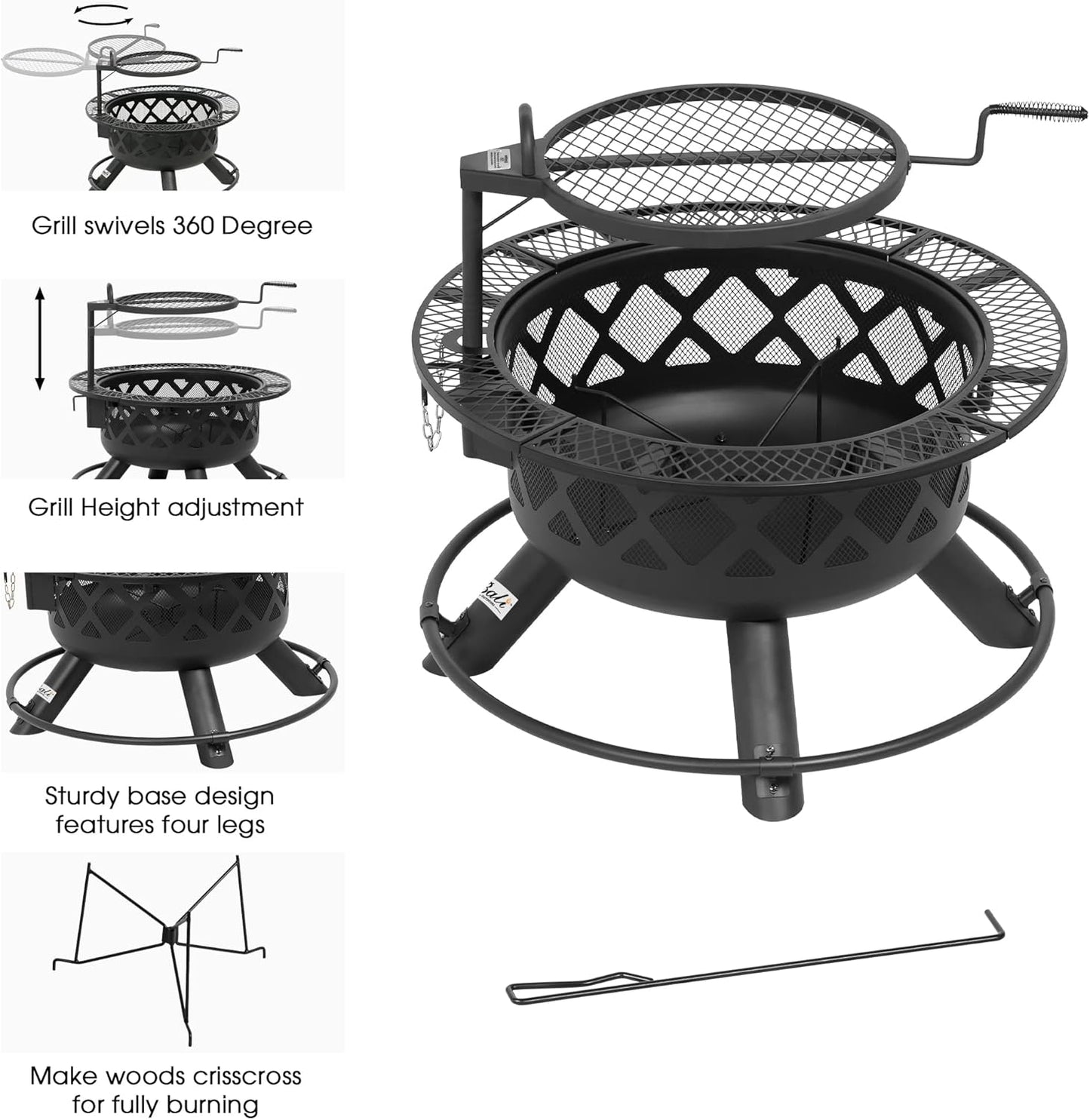 🔥Only $39.99 Last Day Promotion!-BALI OUTDOORS 2-in-1 Wood Fire Pit with Grill