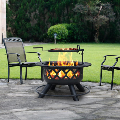 🔥Only $39.99 Last Day Promotion!-BALI OUTDOORS 2-in-1 Wood Fire Pit with Grill