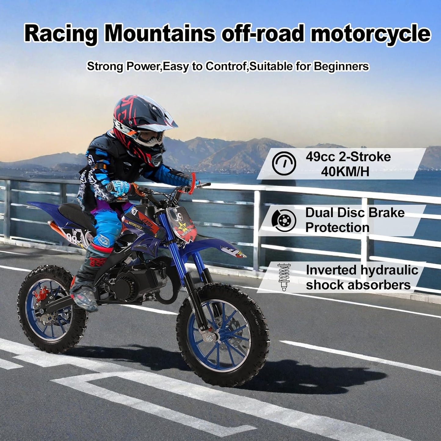 🔥Only $42.99 Last Day Promotion!-Explorinox 49cc 2-Stroke Kids Dirt Bike, Gas Power Motocross